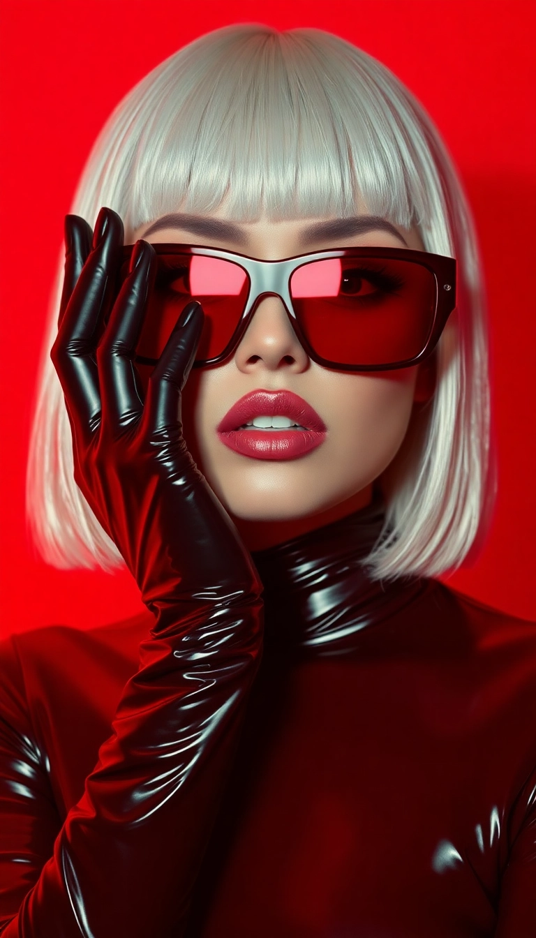 iPhone Inspiring Y2K Woman Fashion Model in Black and Red Sophisticated Wallpaper Royalty-Free Stock Image